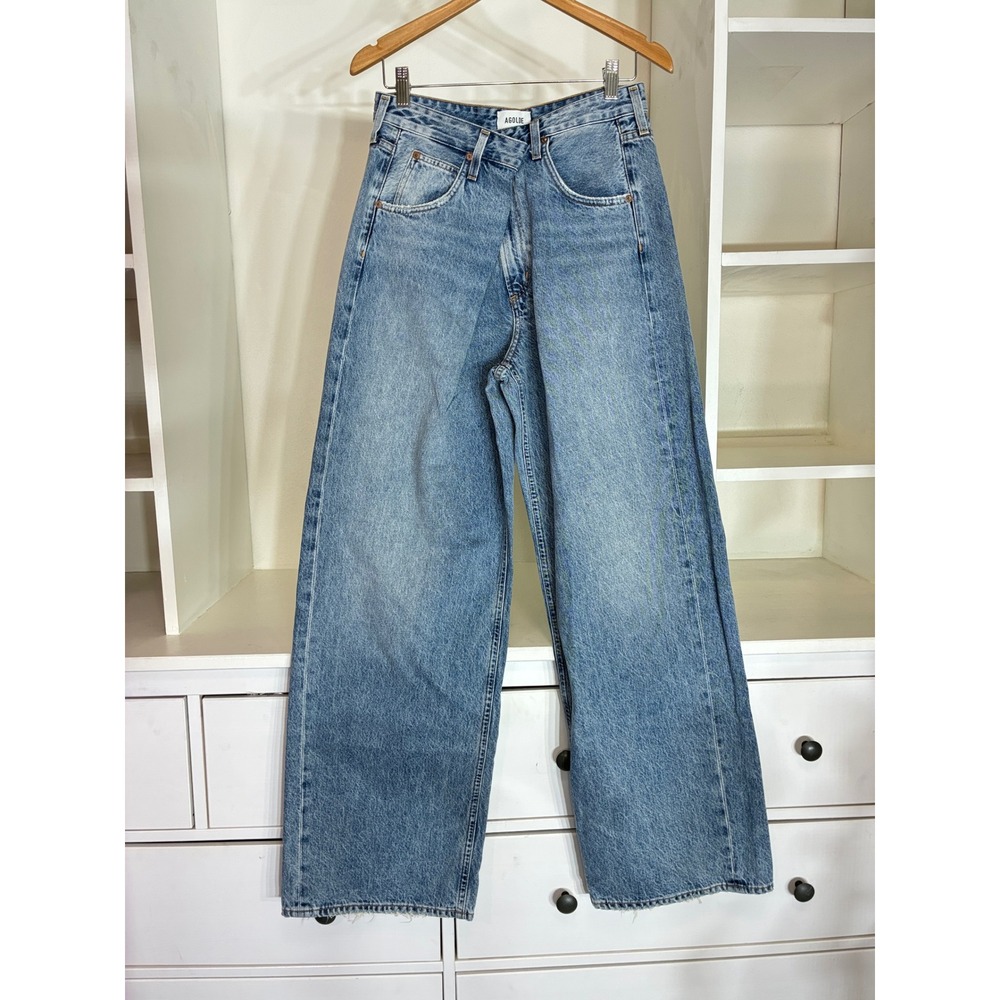 Agolde Vana Jeans Women 25 Criss Cross Asymmetrical Wide Leg High Rise Denim